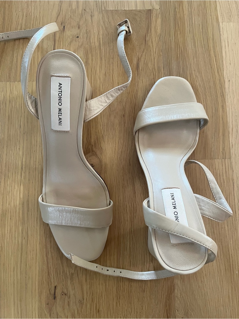 ANTONIO MELANI Cream Ankle-Strap Block Heel Sandals